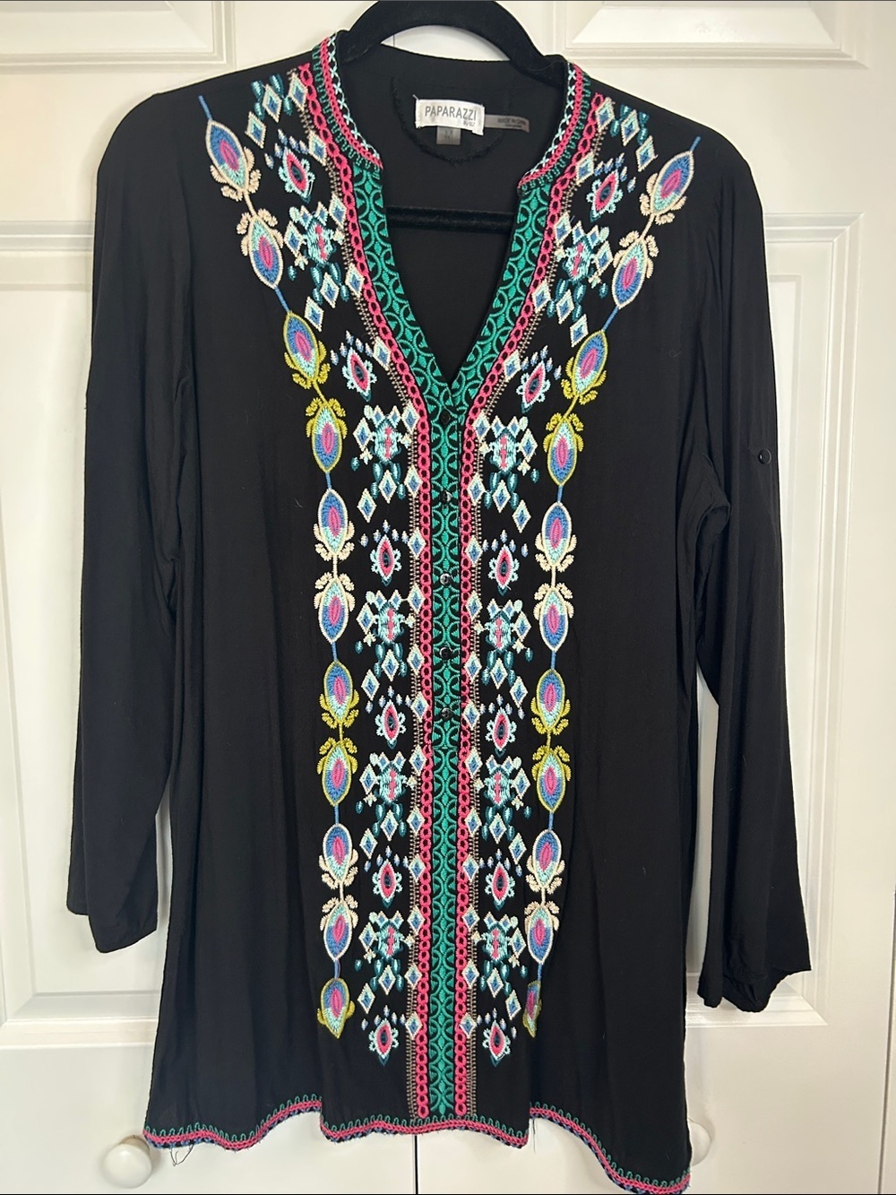 Paparazzi Black Tunic with Multicolor Embroidery - Picture 2 of 7
